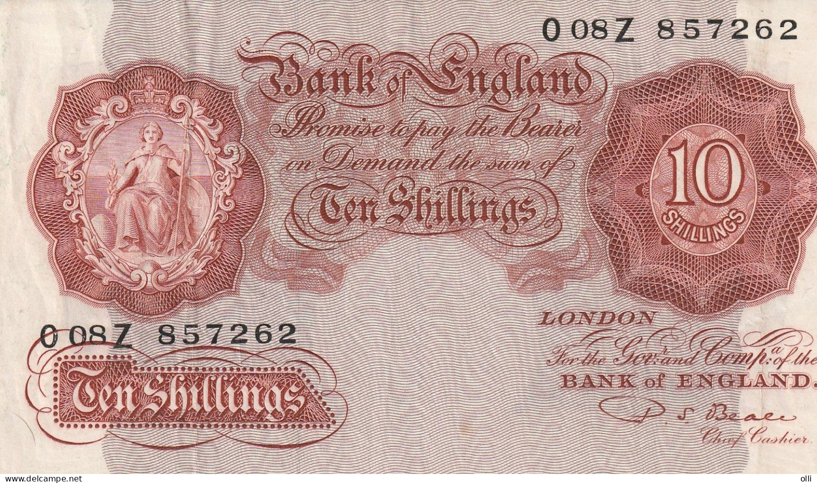 Great Britain 10 Shillings 1949 - 1955 P-368b  VF - 10 Schilling