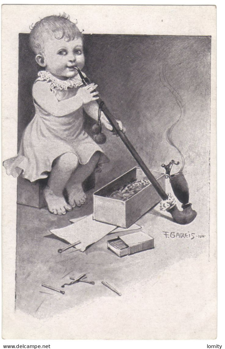 Illustration Illustrateur F. Gareis Enfant Bébé Fume La Pipe Allumette   Cpa - Gareis, F.