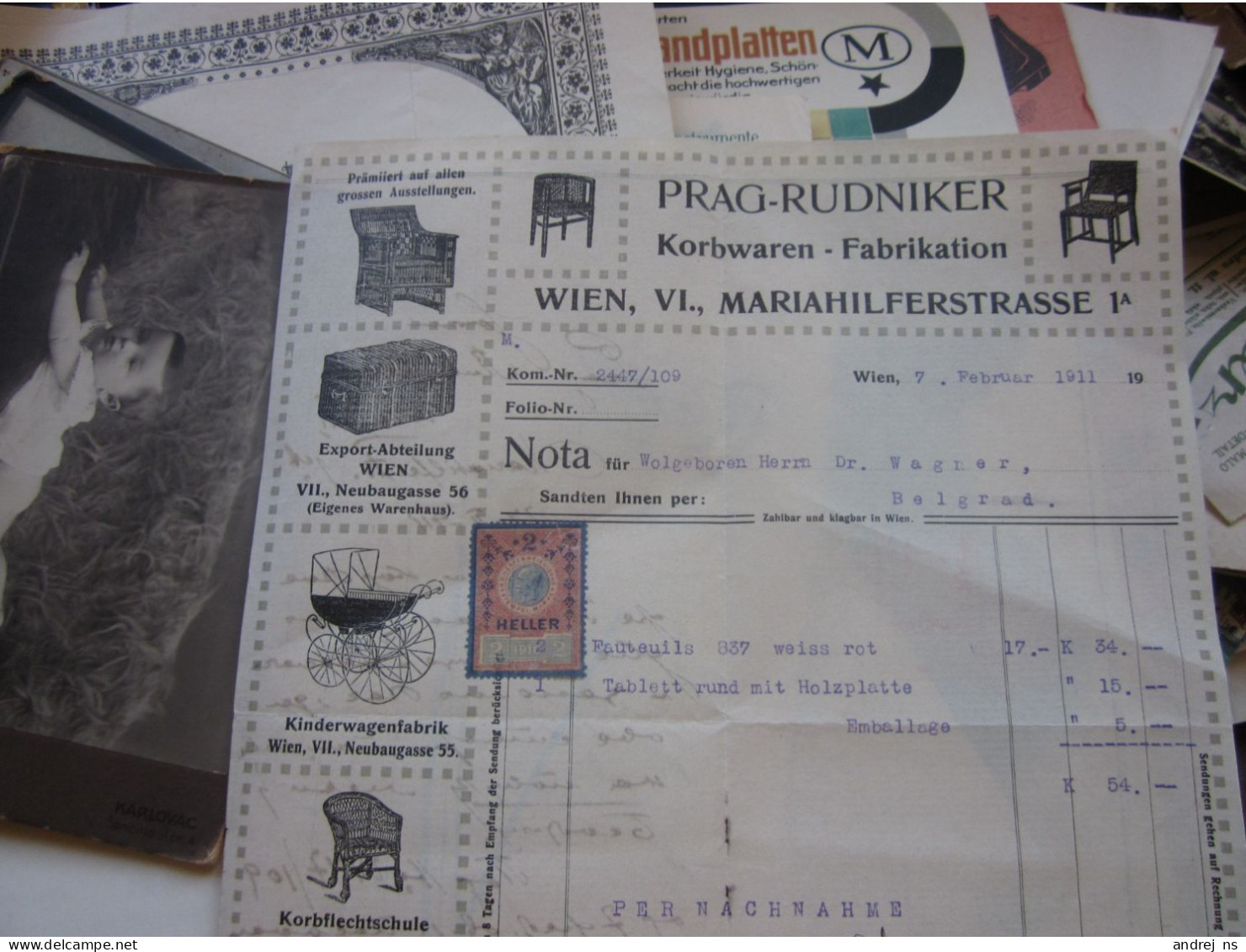 Prag Rudniker Korbwaren Fabrikation Wien 1911 - Autriche