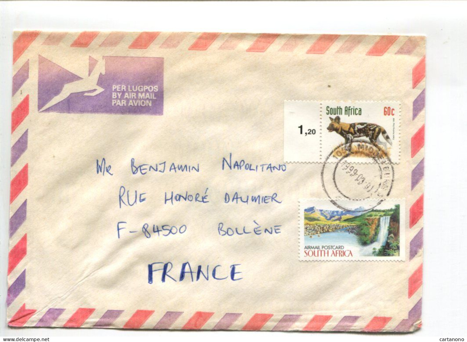 AFRIQUE DU SUD - Affranchissement Sur Lettre - Animaux Hyène Chien Sauvage / Cascade - Briefe U. Dokumente