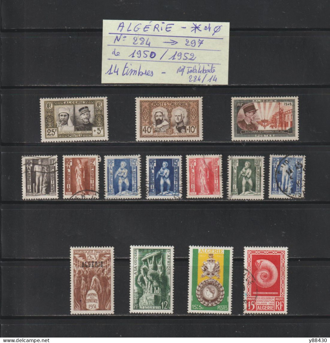 ALGÉRIE - Ex. Colonie -- Entre Les N° 284 Et N° 297 De 1950/1952 - 14 Timbres Divers . Neuf * & Oblitérés - 2 Scan - Sonstige & Ohne Zuordnung