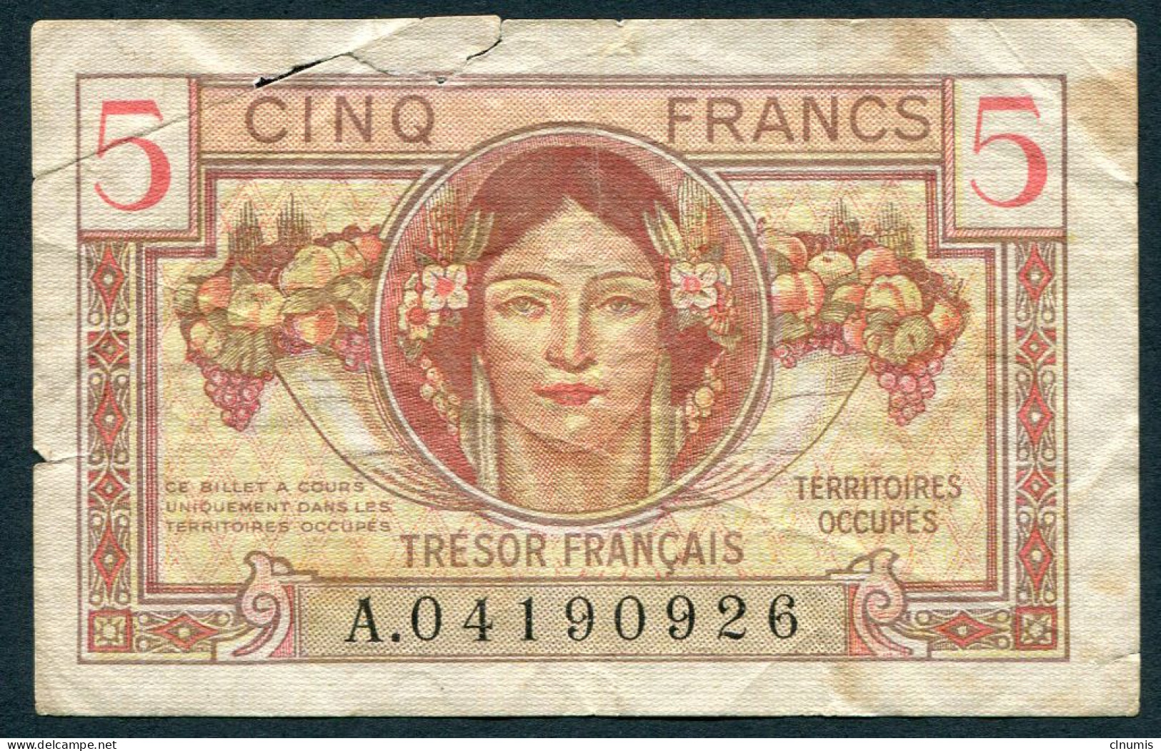 5 Francs Trésor Français, 1947, A. 04190926 - 1947 Staatskasse Frankreich