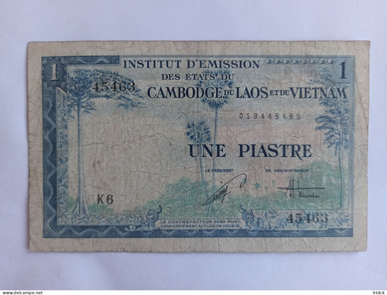 Billet France 1 Piastre Institut D'émission Des états Du Cambodge Laos Et Vietnam - Other & Unclassified