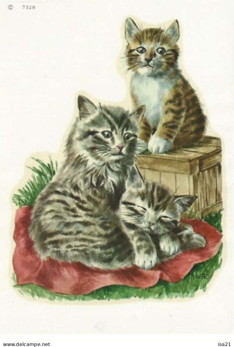 DECALQUES, TRANFERS, DECALCOMANIE Cadox Avec Motif: CHATTE Avec Ses Chatons. N° 7328 - Altri & Non Classificati