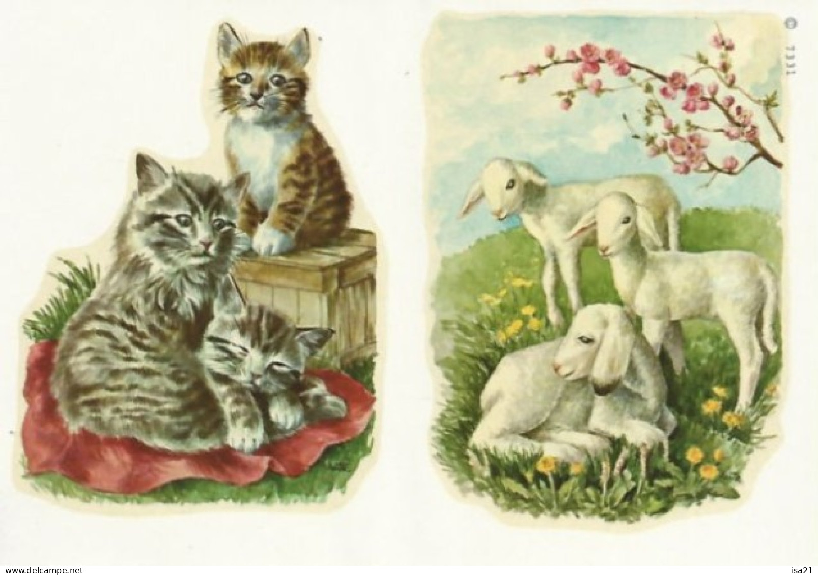 DECALQUES, TRANFERS, DECALCOMANIE Cadox Avec Motif: CHATTE Avec Ses Chatons. MOUTONS, N° 7331 - Sonstige & Ohne Zuordnung