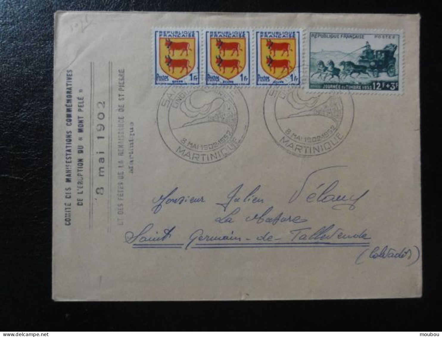 Martinique- Cachet Temporaire 8 Mai 1952-cinquantenaire éruption Montagne Pelée - Vulkanen