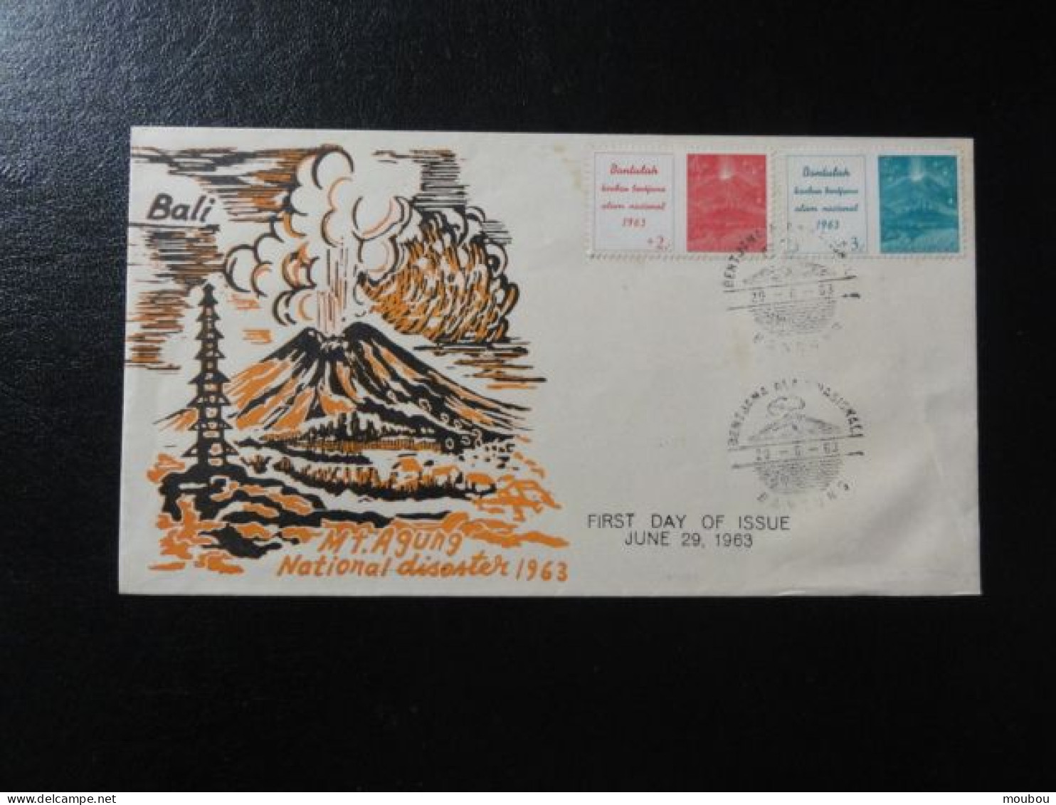 Indonésie-timbres Et Cachet "éruption Du Mont Agung" - Juin 1963 - Volcanes