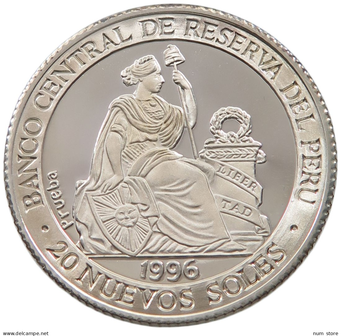 PERU 20 SOLES 1996 PERU 20 SOLES 1996 PATTERN SILVER PROOF EXONUMIA #alb038 0045 - Pérou