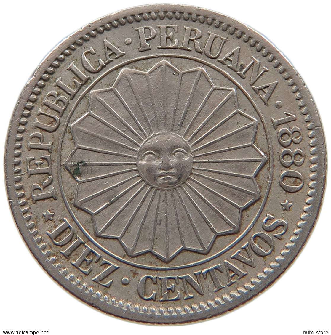 PERU 10 CENTAVOS 1880  #a061 0385 - Pérou