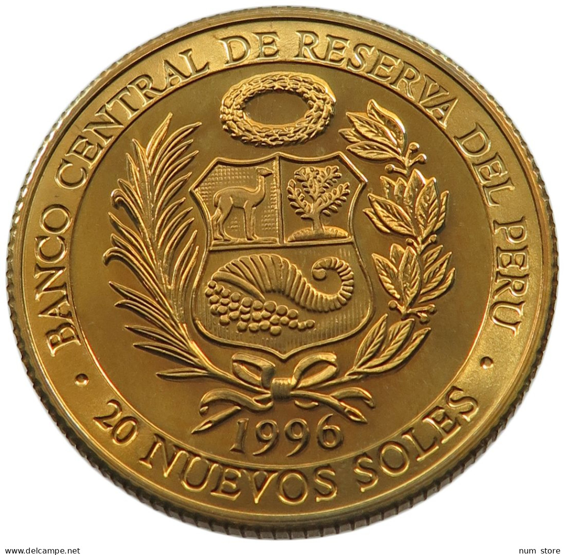 PERU 20 SOLES 1996 PERU 20 SOLES 1996 PATTERN BRASS PROOF EXONUMIA #alb038 0035 - Pérou