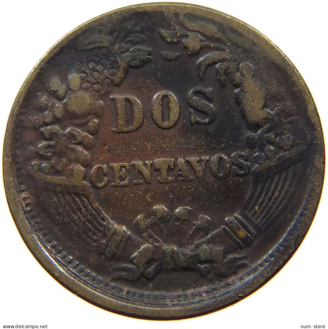 PERU 2 CENTAVOS 1877 OFF-CENTER #a010 0443 - Pérou