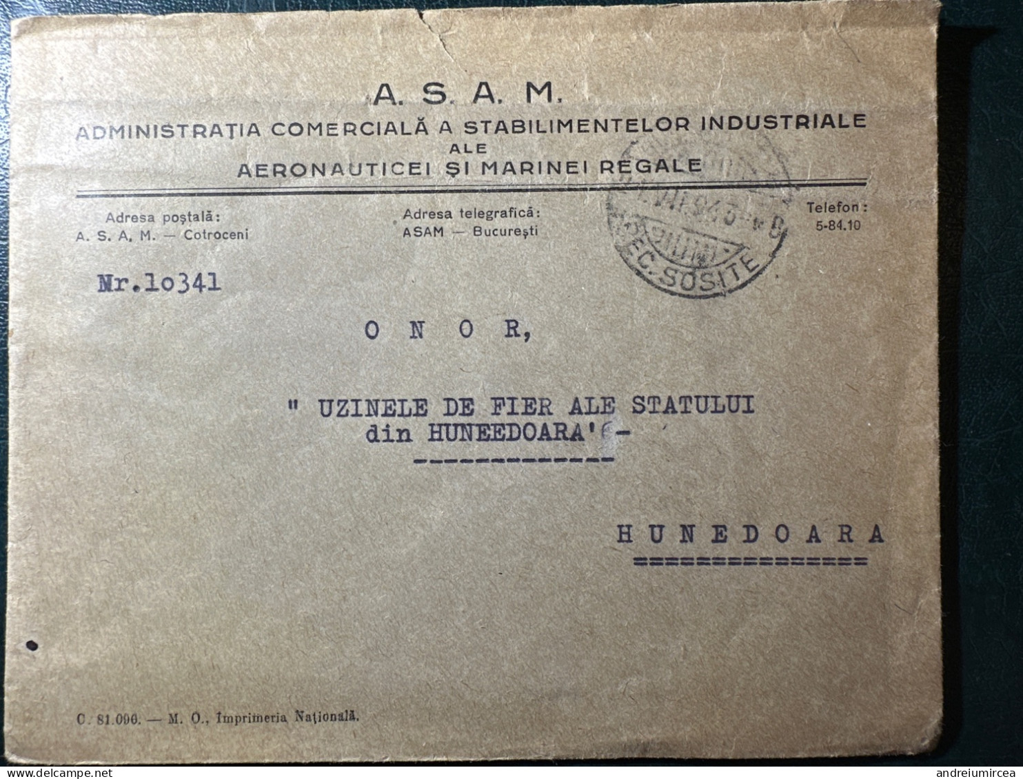 1943 Scrisoare Comercială ASAM Aeronautica și Marina Regală - Cartas De La Segunda Guerra Mundial