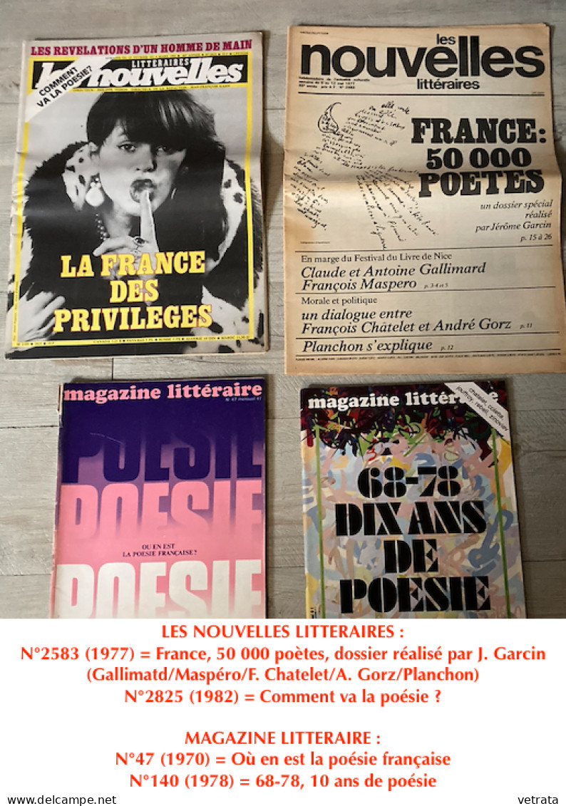 POÉSIE : Lot Composé D’un Double Album 33T., D’un CD, De 5 Livres, 4 Revues, 5 Magazines, 2 Brochures, 1 Plaquette & Un - Loten Van Boeken