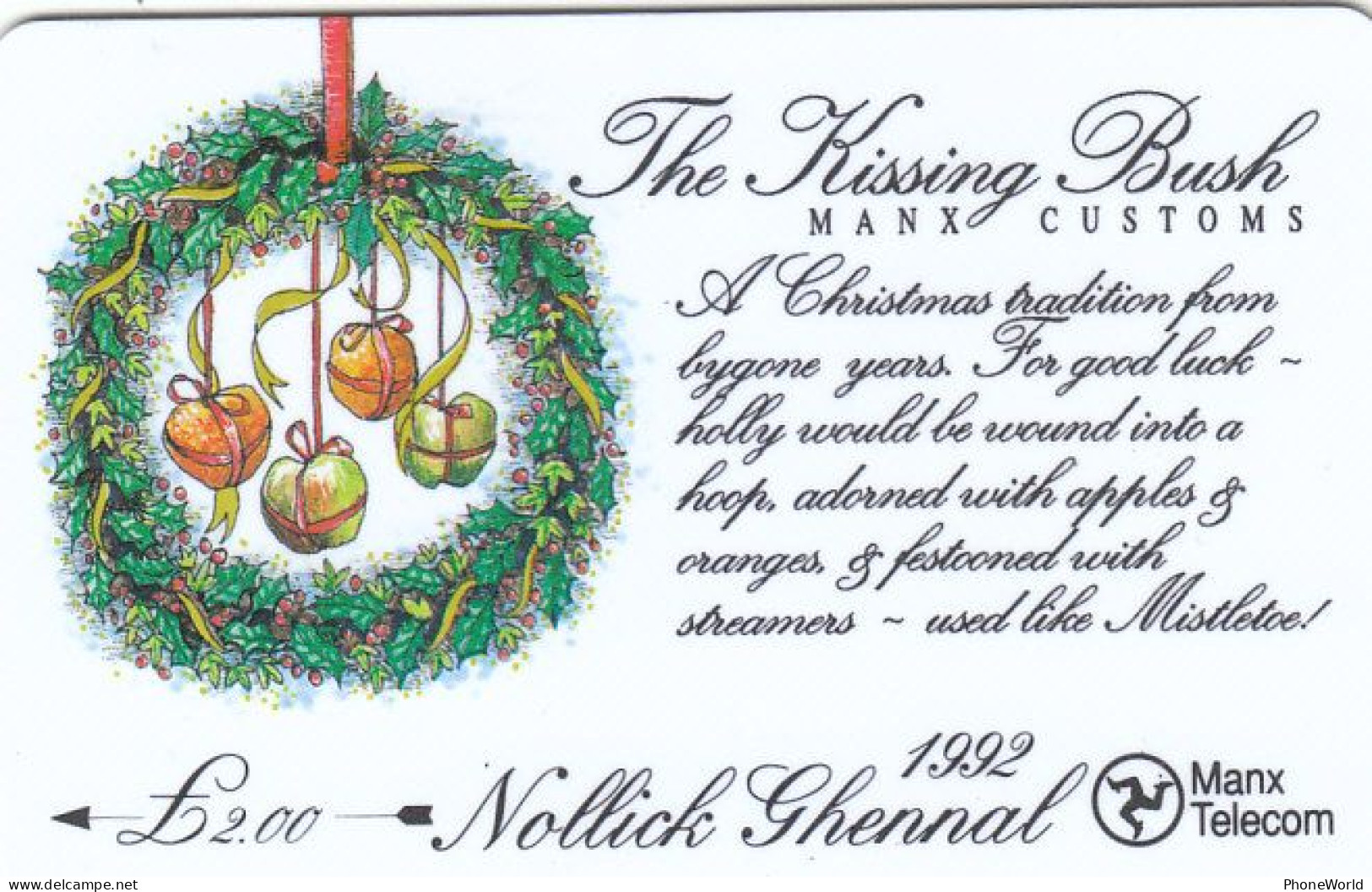 Manx Telecom, The Kissing Bush 1992 & Christmas, Fine Used, Rare - Man (Isle Of)