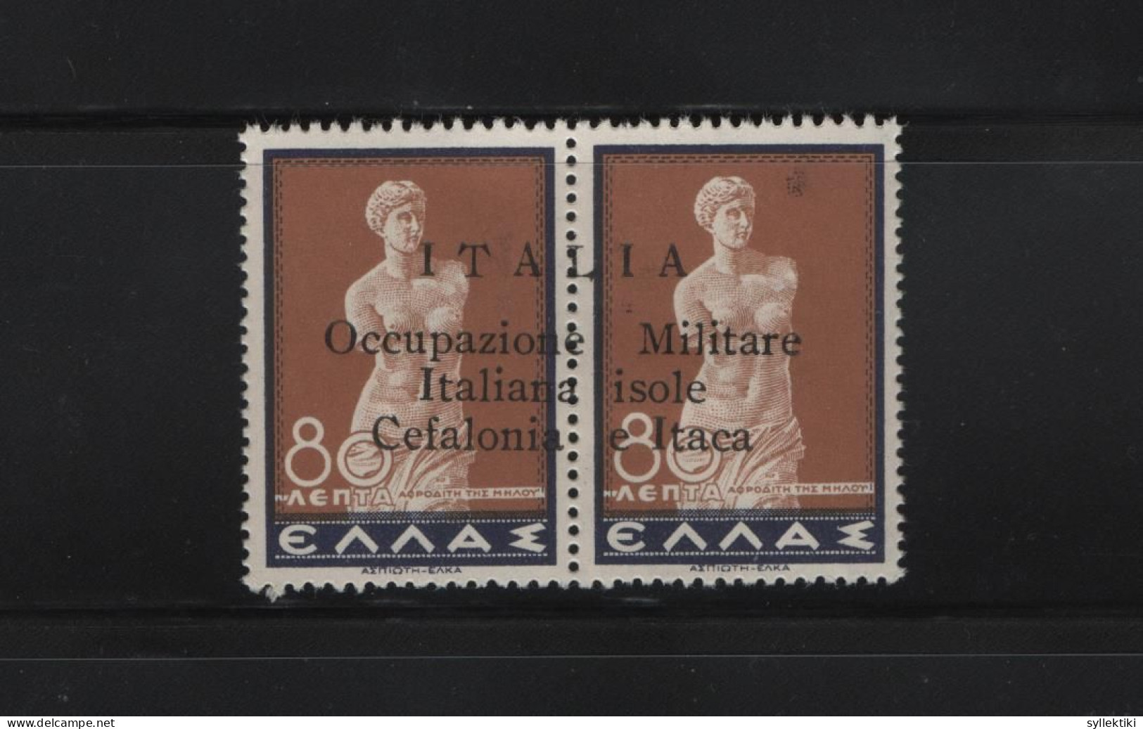 GREECE IONIAN ISLANDS 1941 80+80 LEPTA PAIR MNH STAMPS OVERPRINTED ITALIA Occupazione Militare Italiana Isole Cefalonia - Ionian Islands