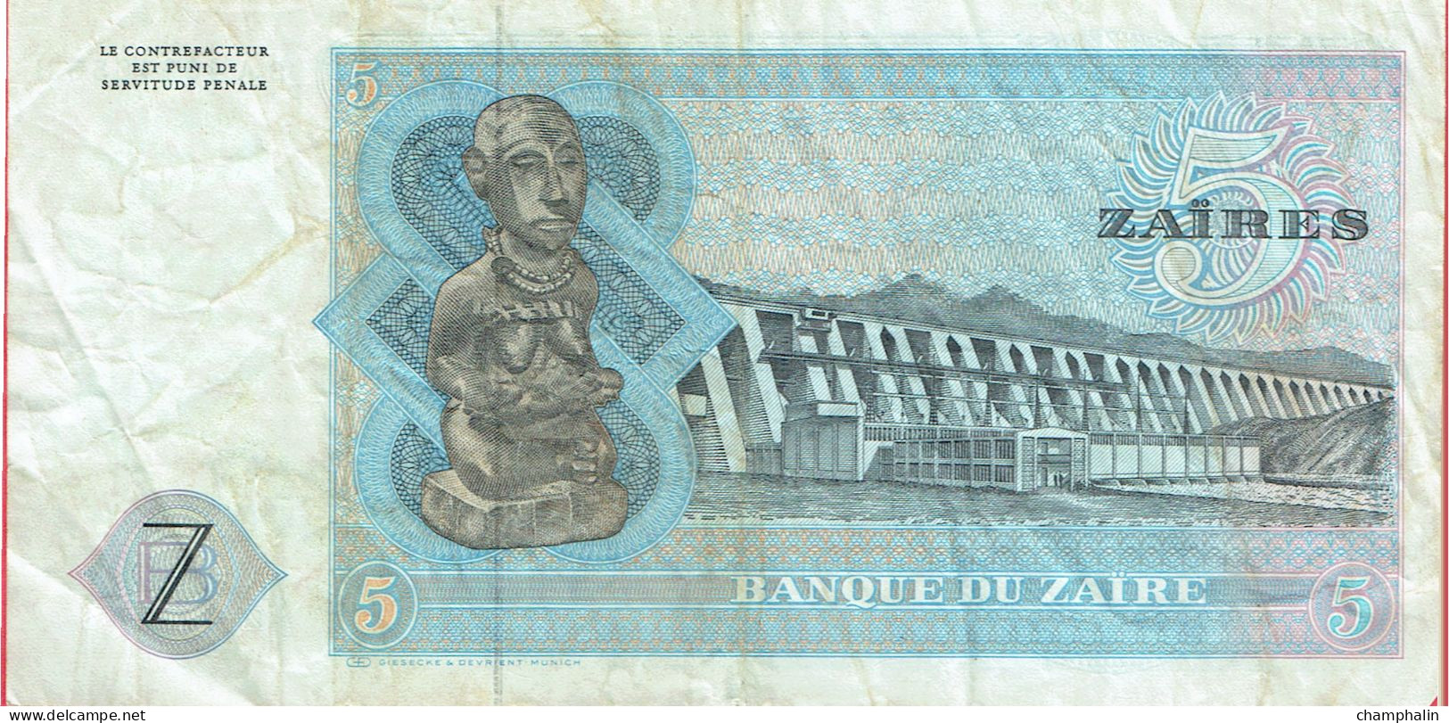 Zaïre - Billet De 5 Zaïres - 27 Octobre 1980 - Mobutu - P22b - Zaïre