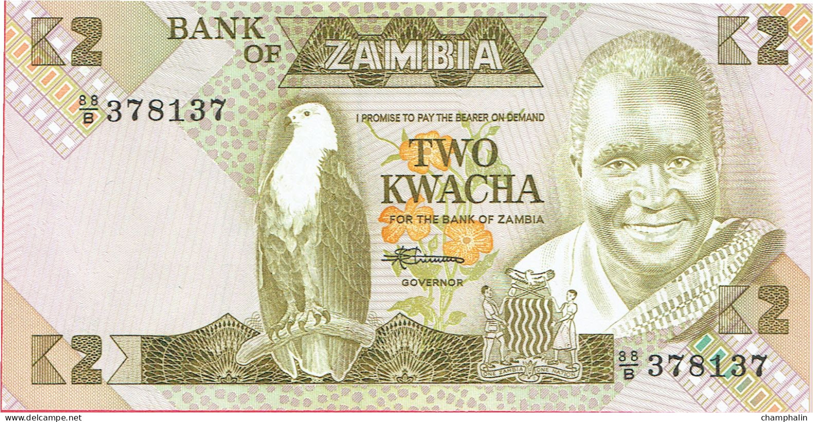 Zambie - Billet De 2 Kwacha - Kenneth Kaunda - Non Daté (1980-88) - P24c - Neuf - Zambie