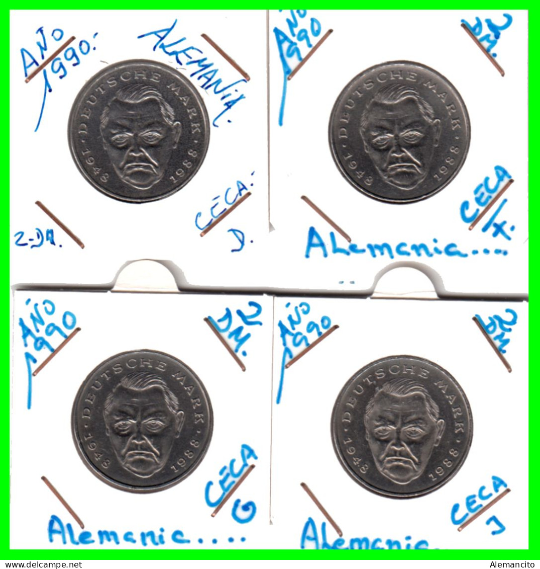 ALEMANIA ( GERMANY ) SERIE 4 MONEDAS DE 2.00 DM AÑO 1990 CECAS - D - F -  G - J . DE  LUDWIG ERHARD - CONMEMORATIVAS. - 2 Marcos