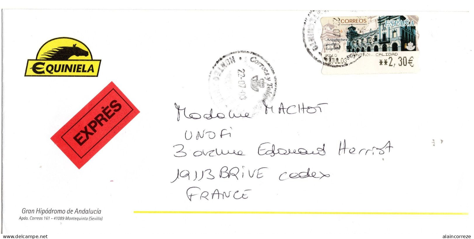 Espagne Lettre En Exprés Affrznchie à 2,30€ De 2003 Pour La France Architecture Postale Logrono - Special Delivery