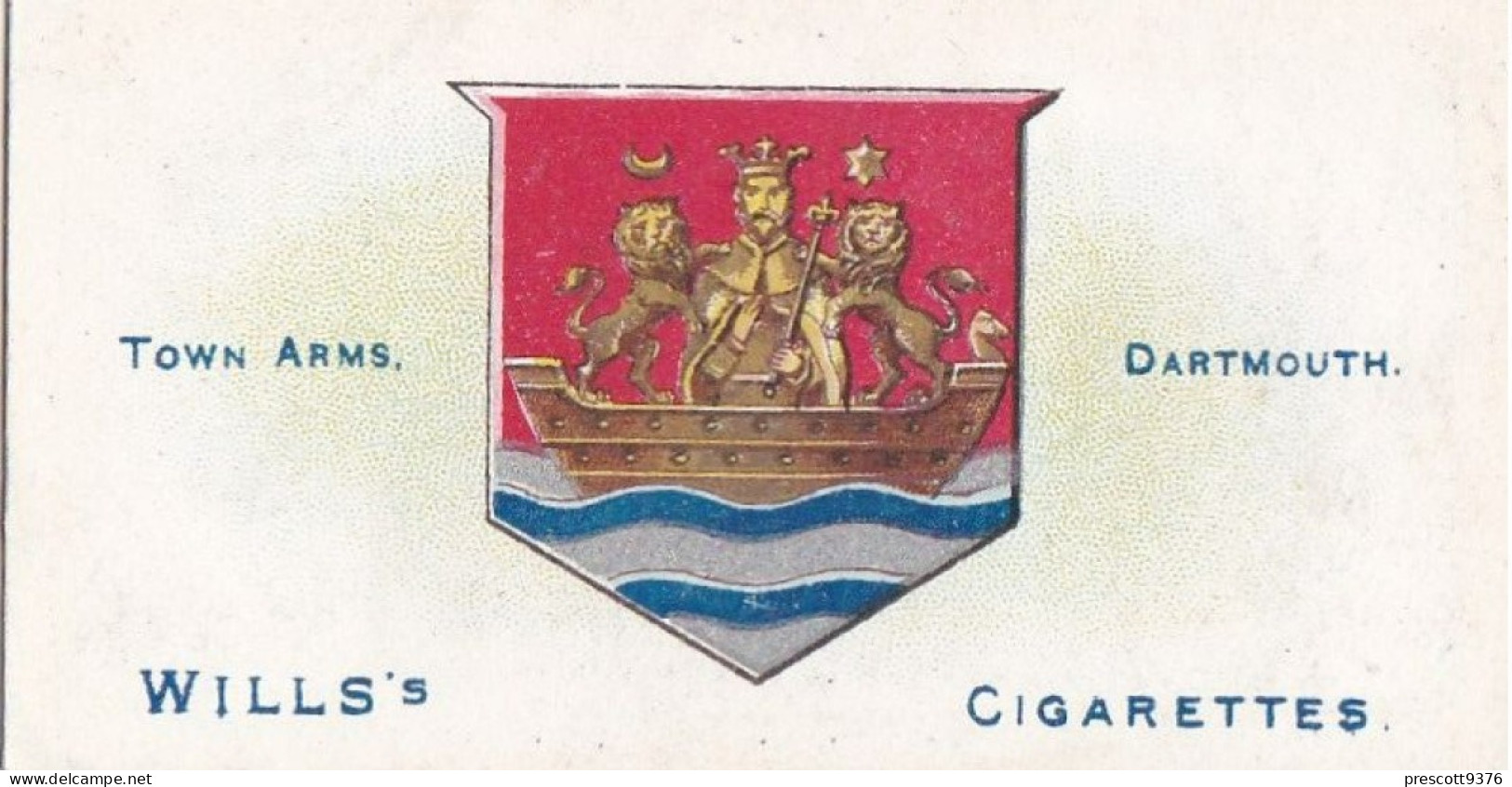 100 Dartmouth  - Borough Arms 1906 - Wills Cigarette Card - Original  - Antique - Wills