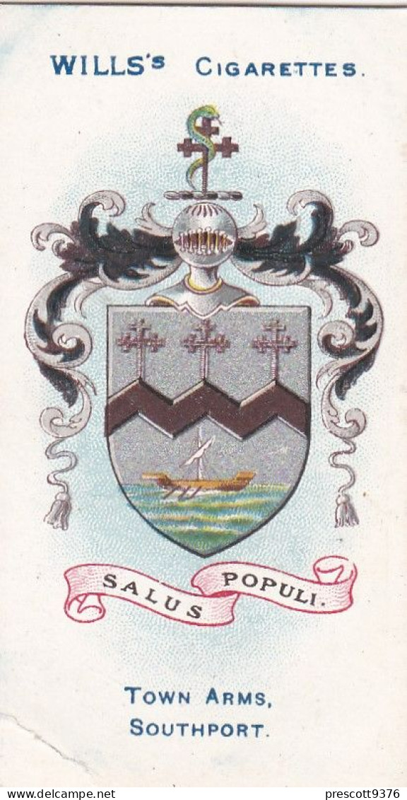 93 Southport  - Borough Arms 1906 - Wills Cigarette Card - Original  - Antique - Wills