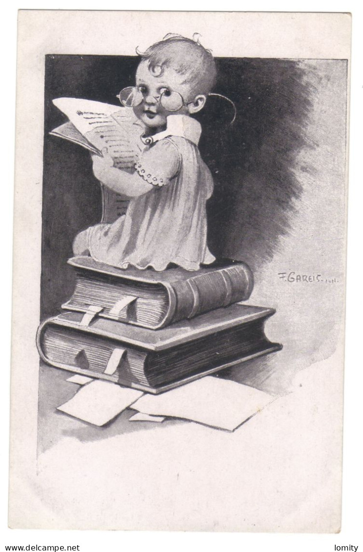 Illustration Illustrateur F. Gareis Enfant Bébé Lisant Un Journal Livre Livres Cpa - Gareis, F.