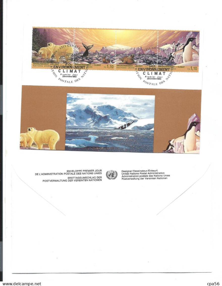 NATIONS UNIES - Bande ENVIRONNEMENT CLIMAT - Carte + Enveloppe Genève 1993 - Lettres & Documents