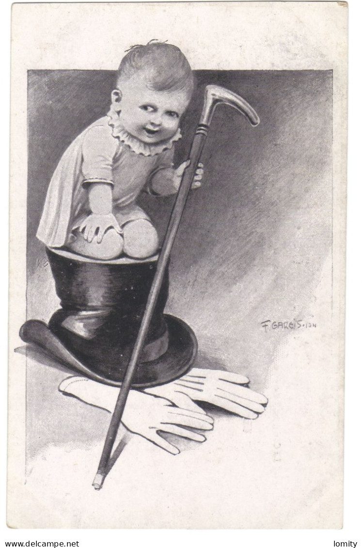 Illustration Illustrateur F. Gareis Enfant Bébé Chapeau Haut De Forme Canne Gants Cpa - Gareis, F.