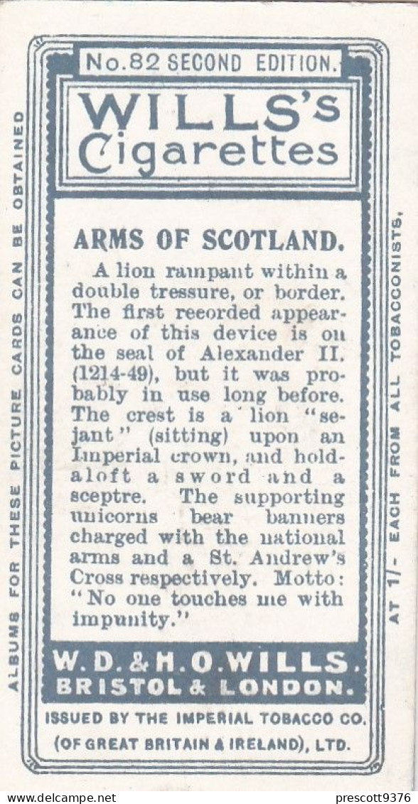 82 Arms Of Scotland - Borough Arms 1906 - Wills Cigarette Card - Original  - Antique - Wills