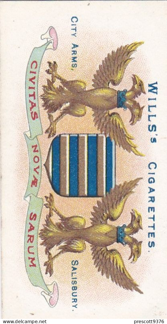 76 Salisbury - Borough Arms 1906 - Wills Cigarette Card - Original  - Antique - Wills