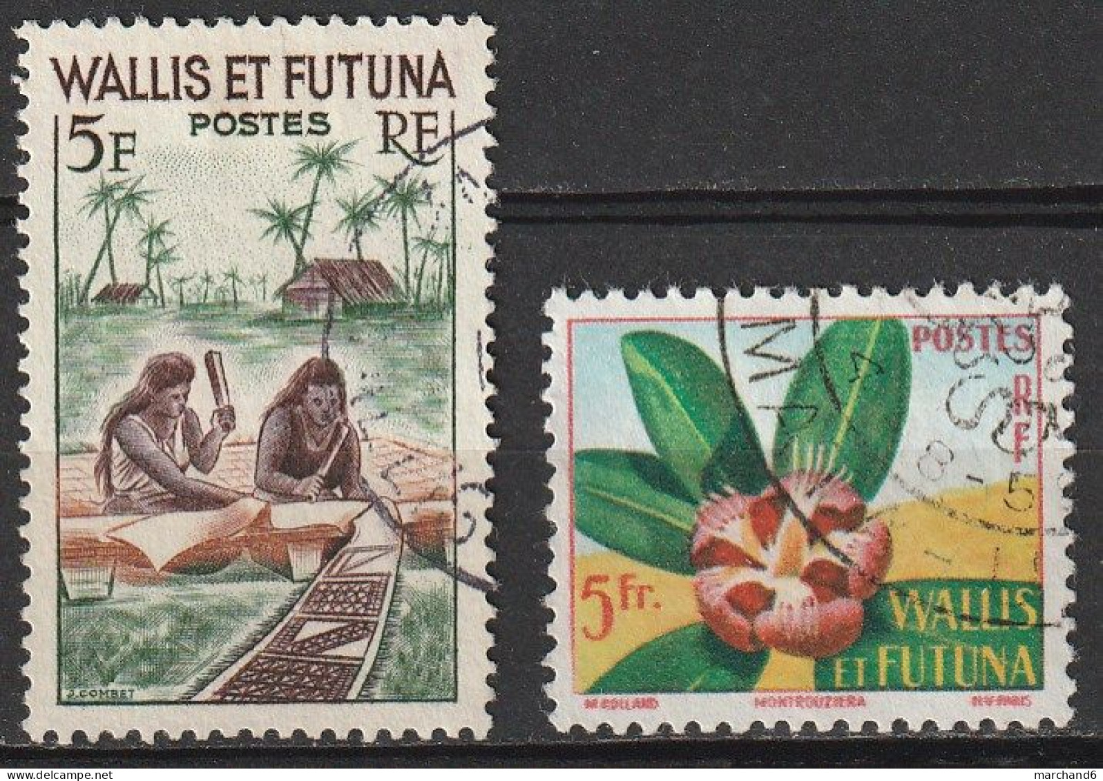 Wallis Et Futuna Fabrication D Un Tapa Et Flore Fleur  N°157A-159 Oblitéré - Usati