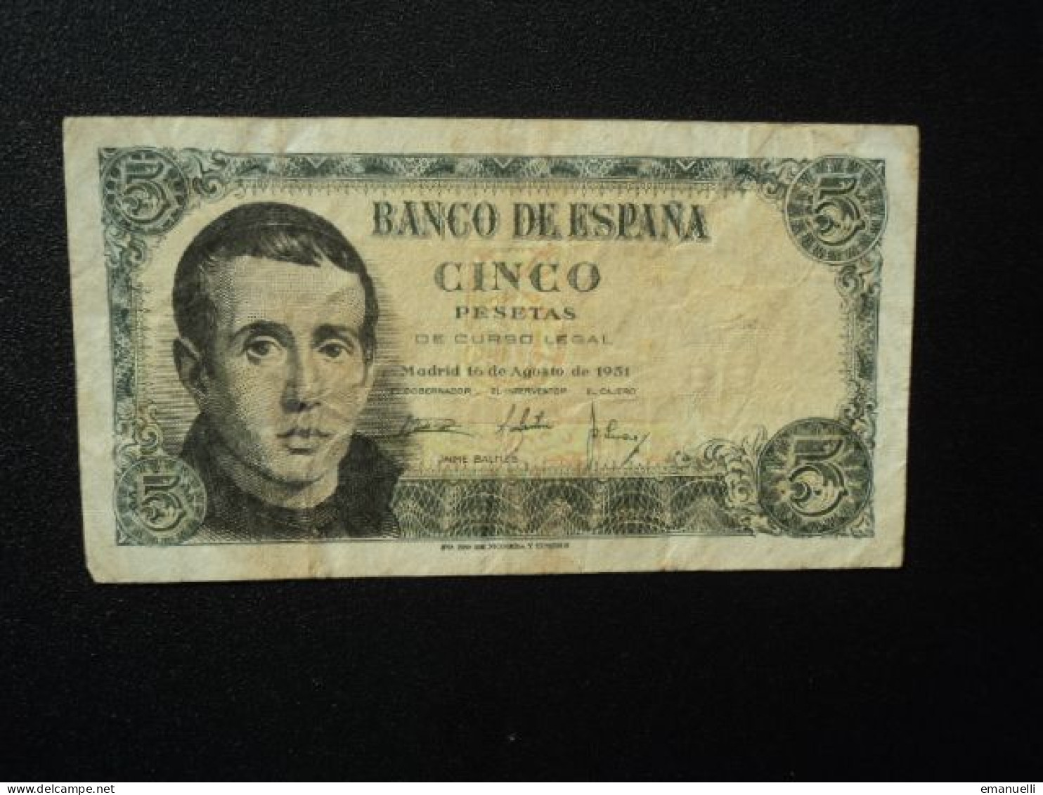 ESPAGNE ; 5 PESETAS   16.8.1951    P 140a   Série D    TTB * - 5 Pesetas