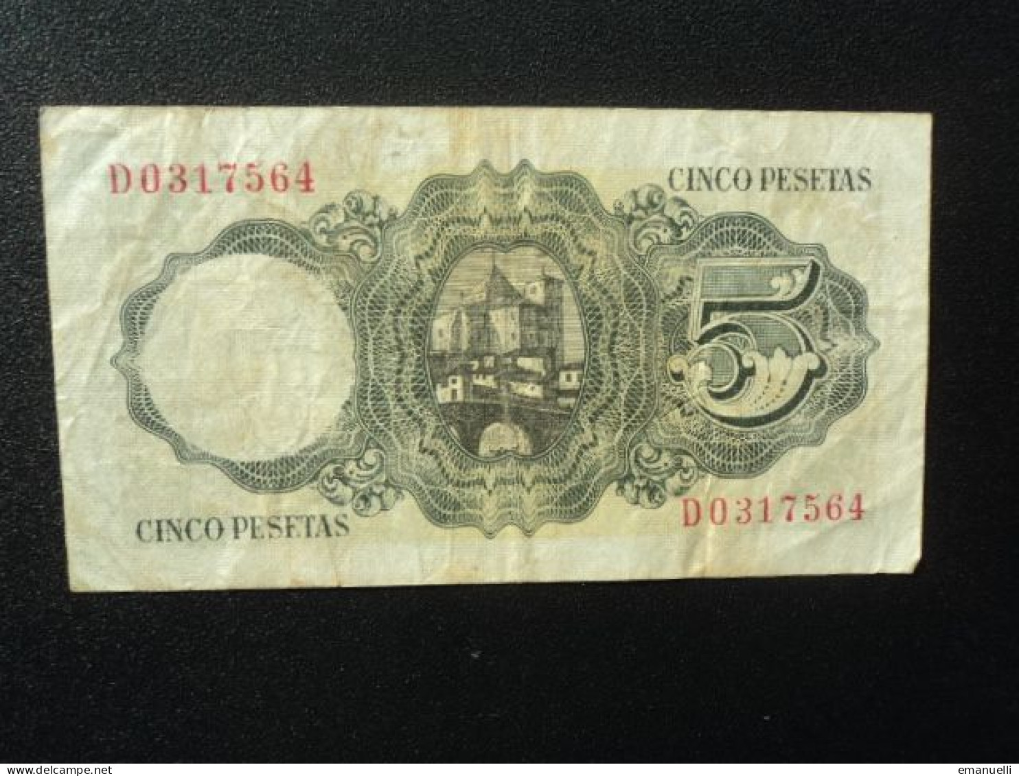 ESPAGNE ; 5 PESETAS   16.8.1951    P 140a   Série D    TTB * - 5 Peseten