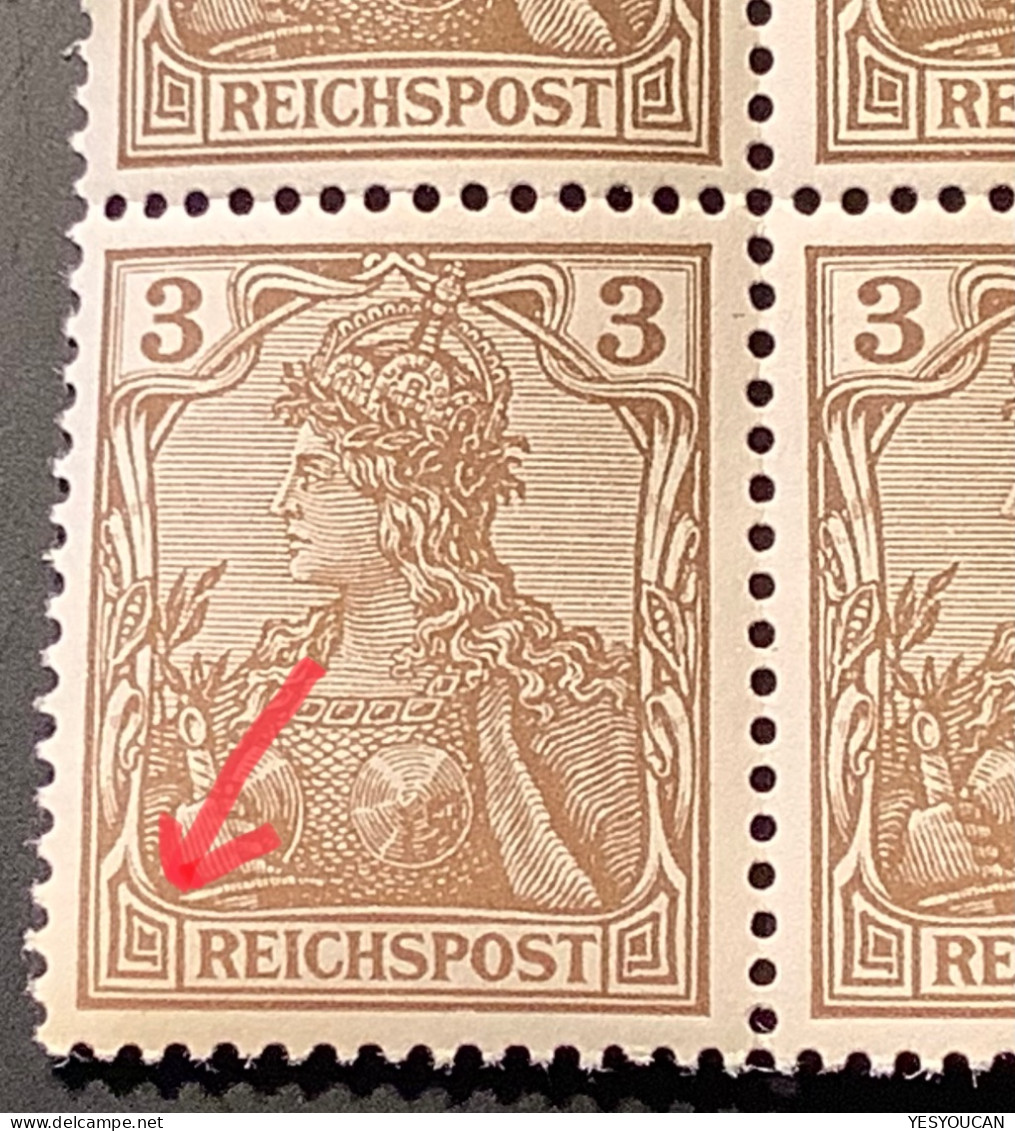 1900 Mi.54a Mit Plattenfehler “unterer Mäander Eingedellt” **/* Tadellos: Deutsches Reich Reichspost Germania 3 Pf - Ungebraucht