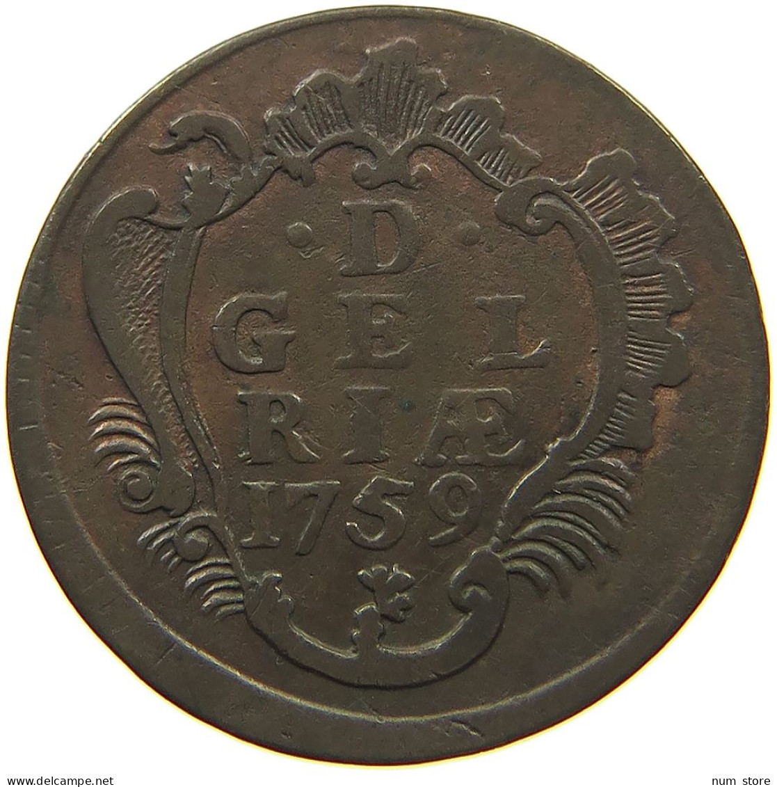NETHERLANDS GELDERLAND DUIT 1759  #t152 0141 - Provincial Coinage