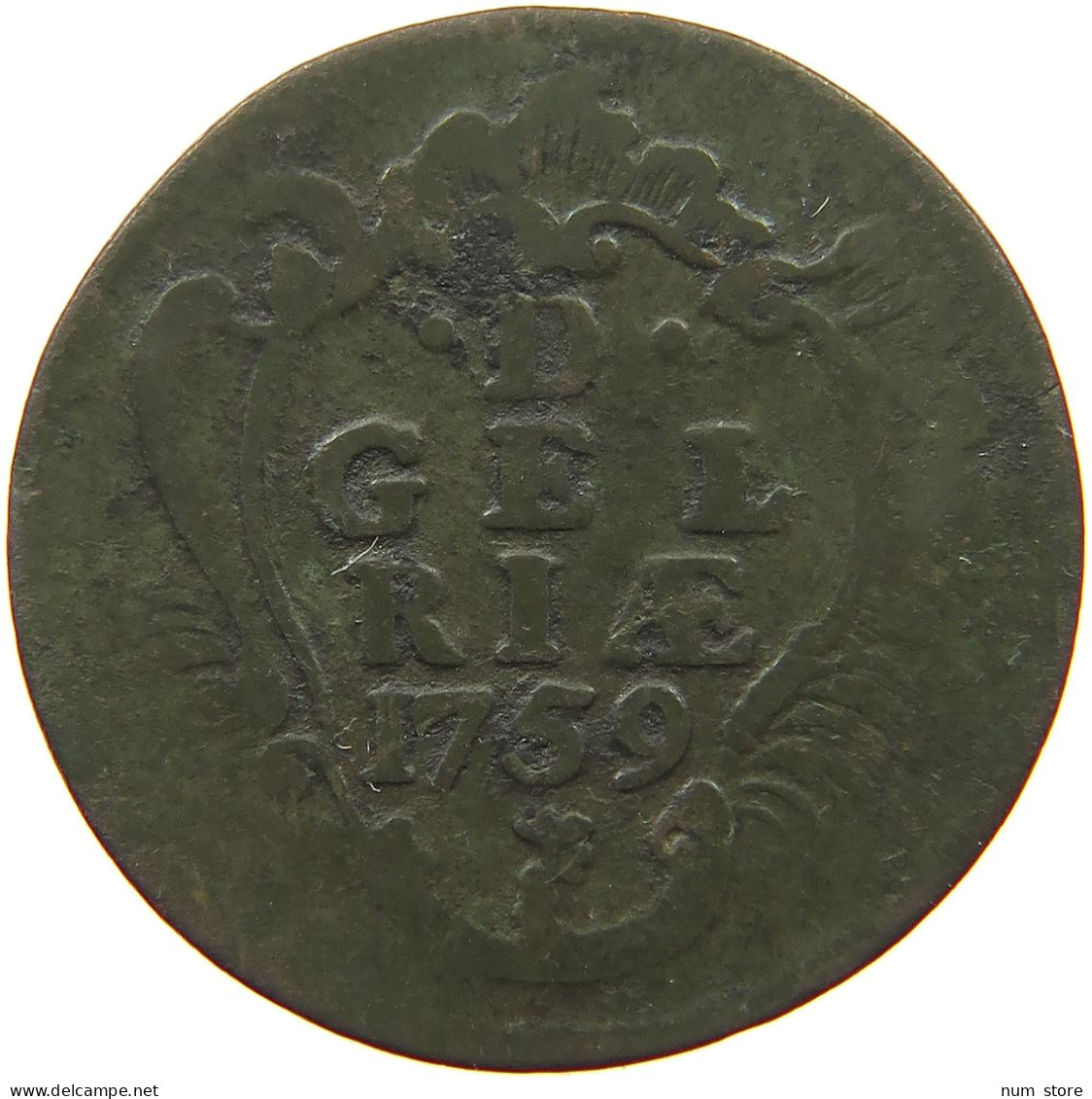 NETHERLANDS GELDERLAND DUIT 1759  #s044 0341 - Monnaies Provinciales