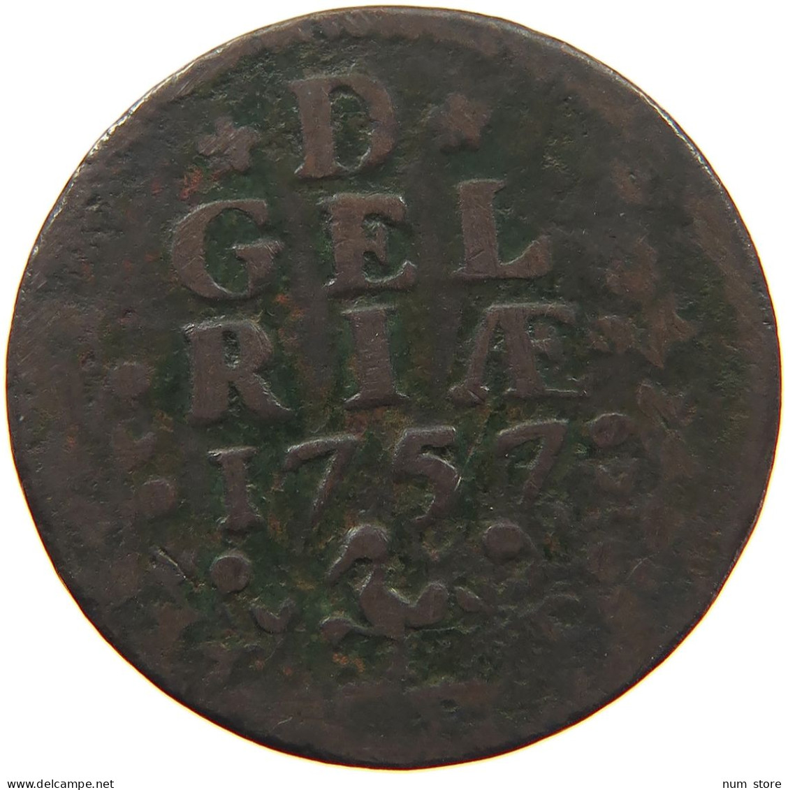 NETHERLANDS GELDERLAND DUIT 1757  #s019 0251 - Monnaies Provinciales