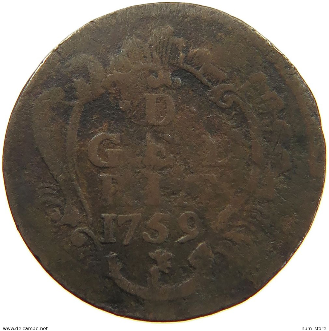 NETHERLANDS GELDERLAND DUIT 1759  #a062 0595 - Monnaies Provinciales