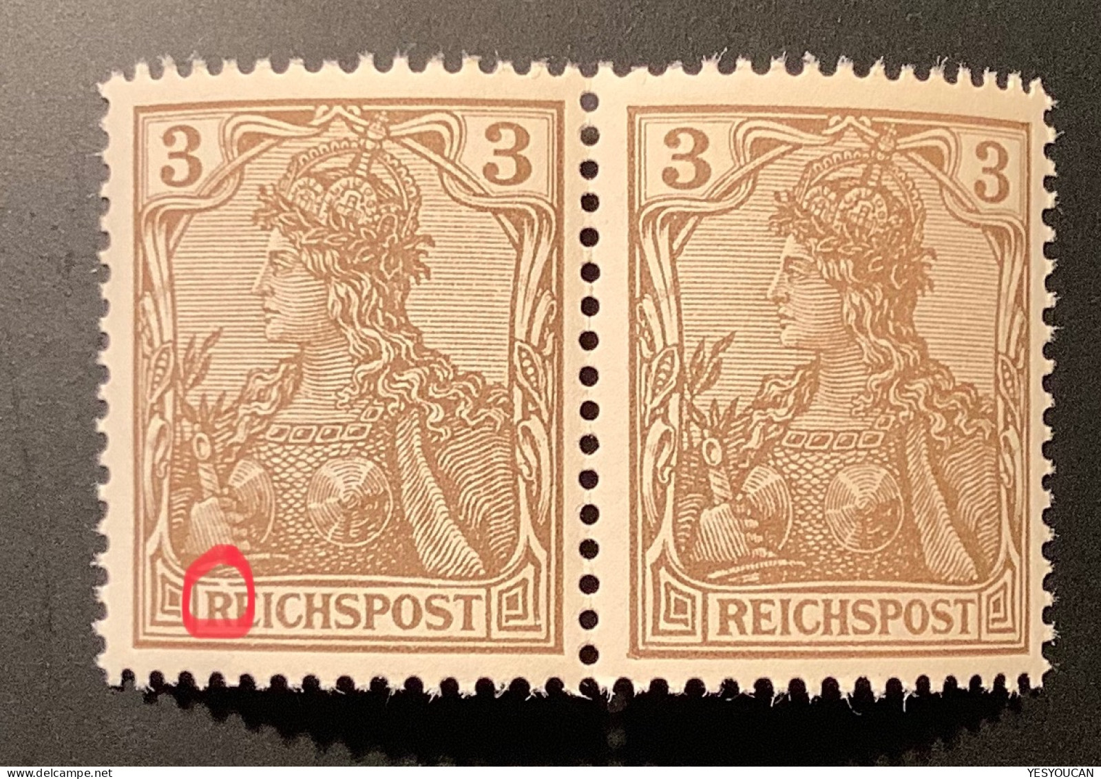 1900 Mi.54a Mit Plattenfehler “BRUCH ÜBER “R” VON REICHSPOST” **tadellos: Deutsches Reich Reichspost Germania 3 Pf - Nuovi