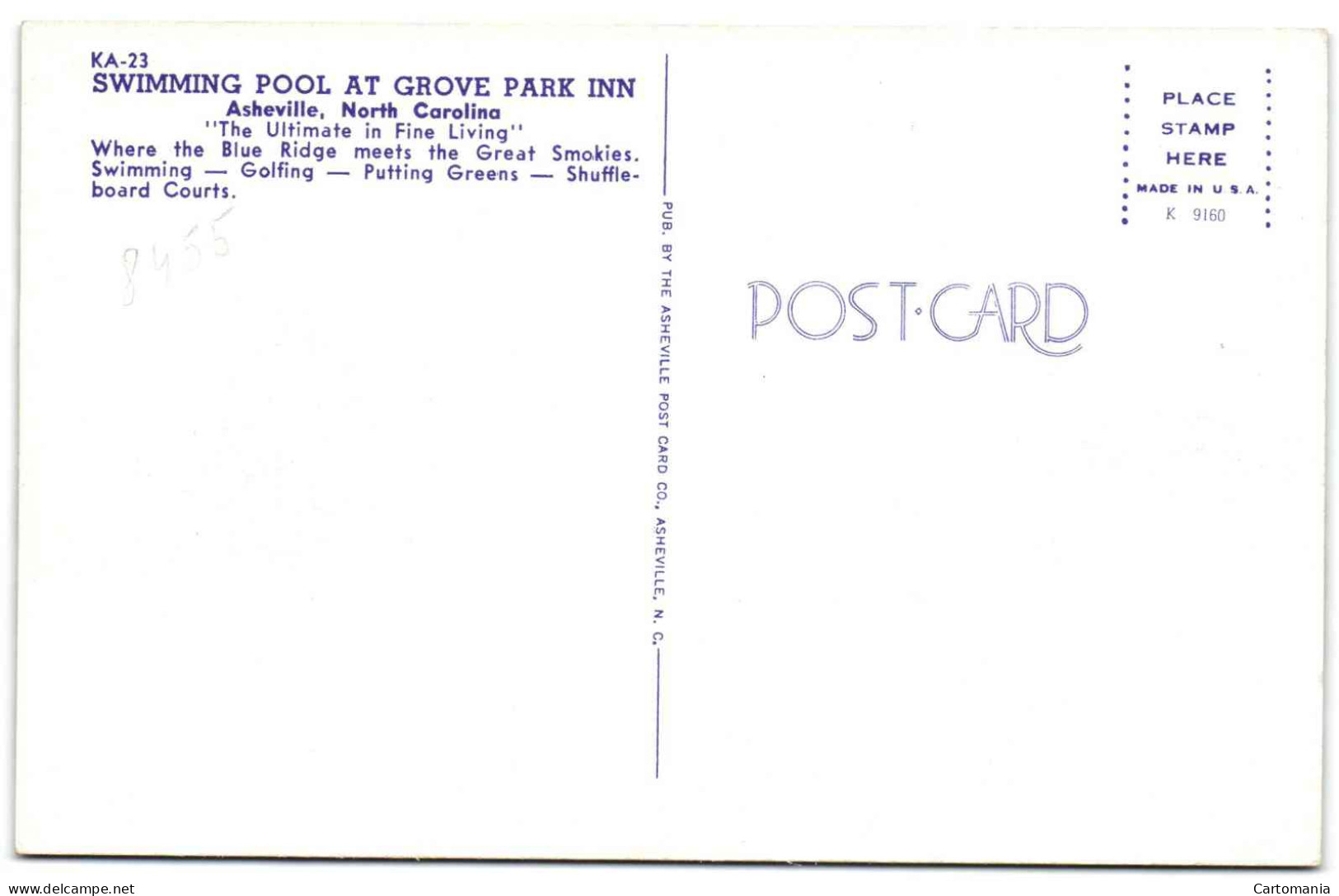 Swimming Pool At Grove Park Inn - Asheville North Carolina - Bournemouth (fino Al 1972)