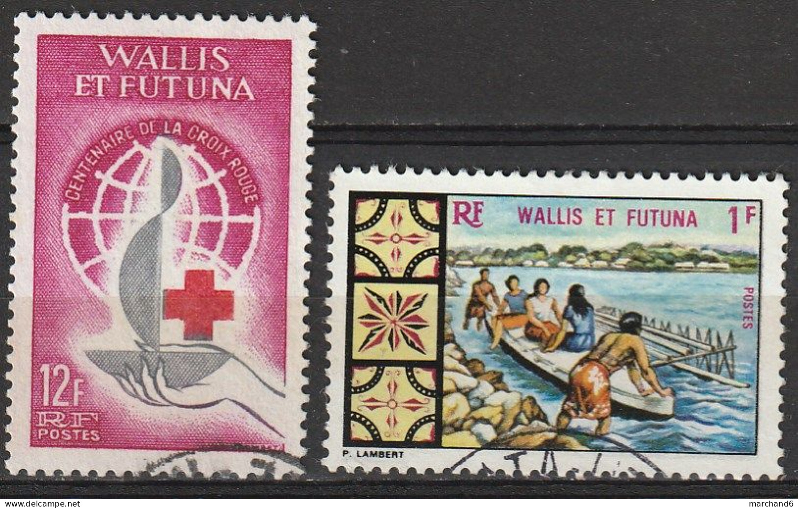 Wallis Et Futuna Centenaire De La Croix Rouge Internationale,petit Bateau Pirogue N°168-174 Oblitéré - Oblitérés