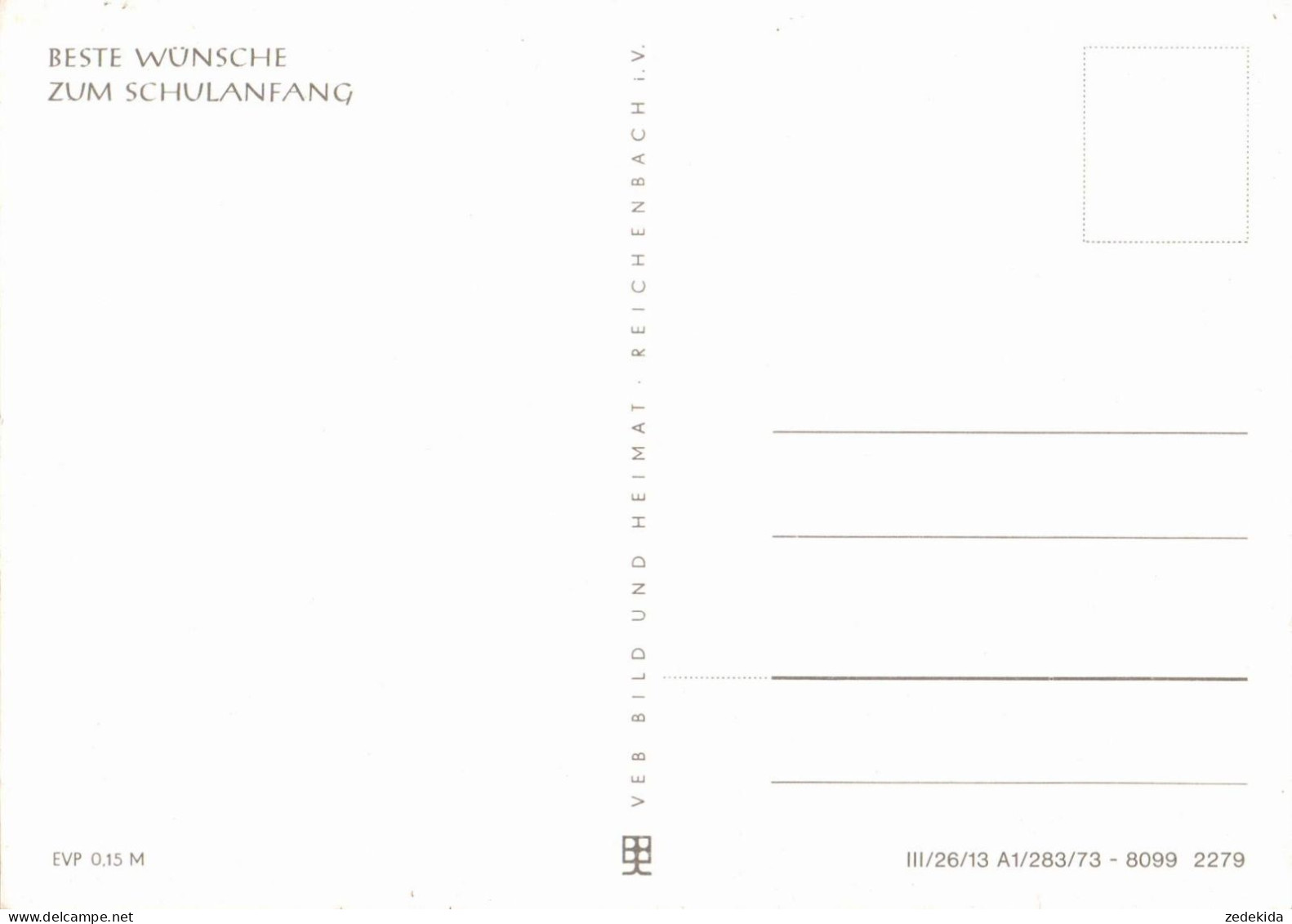 G6319 - Glückwunschkarte Schulanfang - Kinder Mädchen Junge Zuckertüte Schulranze - Verlag Reichenbach DDR - Premier Jour D'école