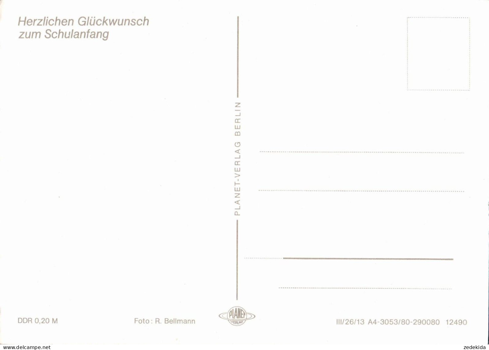 G6329 - TOP Glückwunschkarte Schulanfang - Zuckertüte - Verlag Planet DDR - Einschulung