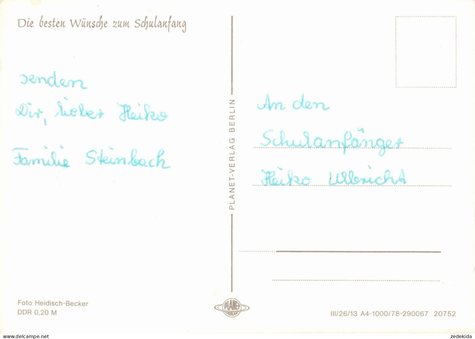 G6331 - TOP Glückwunschkarte Schulanfang - Zuckertüte - Verlag Planet DDR - Primero Día De Escuela