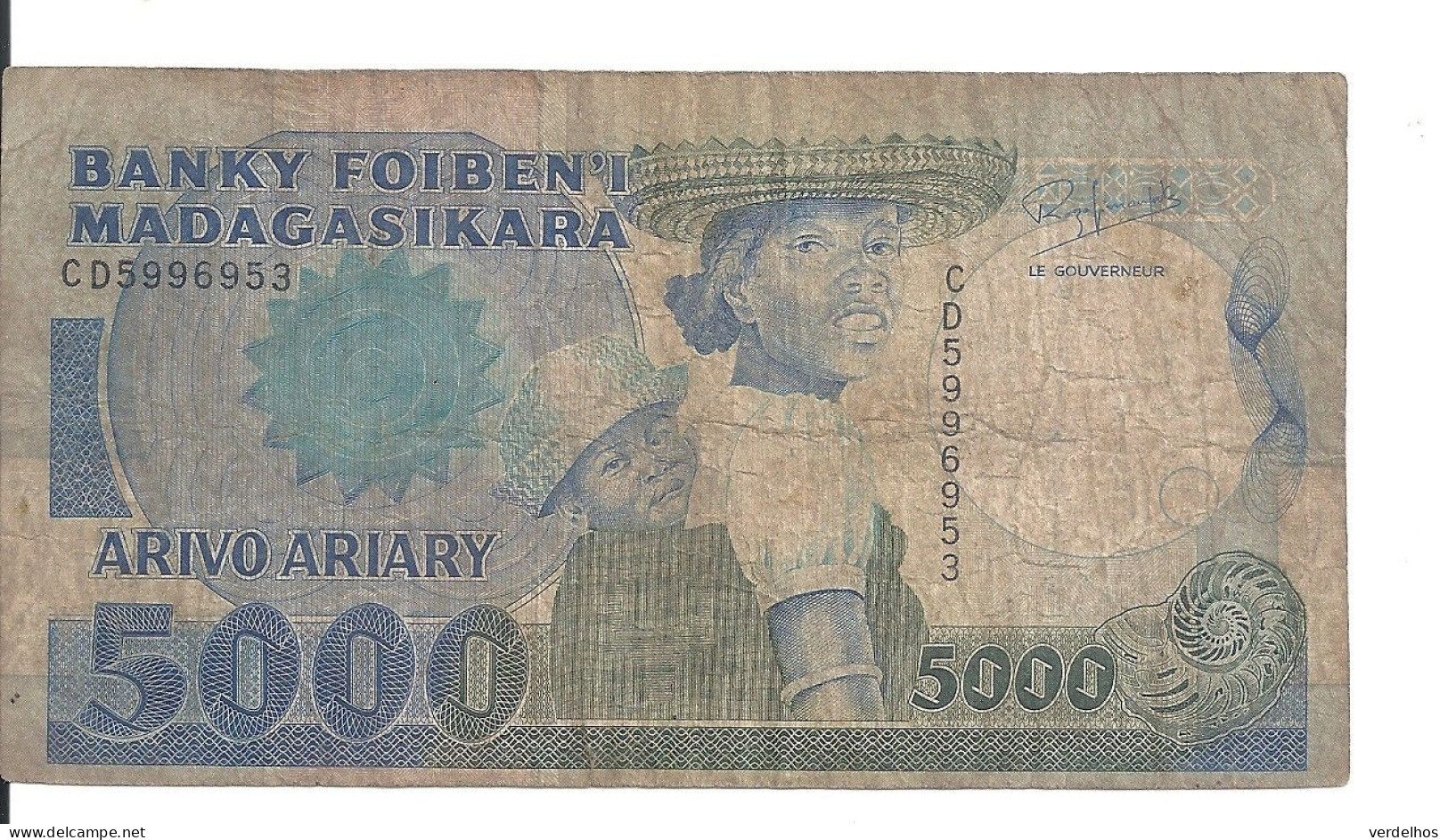 MADAGASCAR 5000 FRANCS ND1988-94 VG+ P 73 B - Madagascar