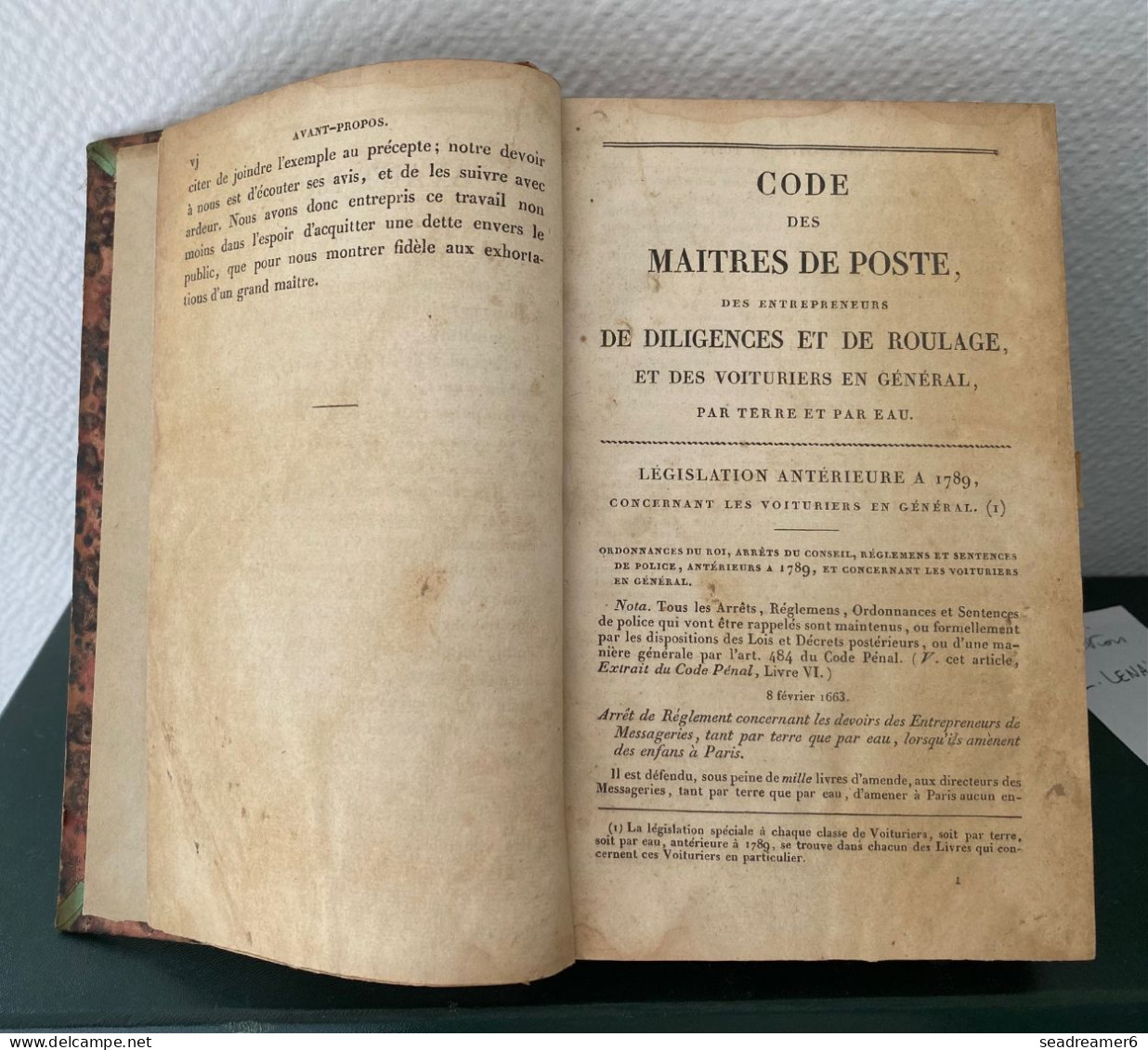 LIVRE RARE ANCIEN Relié Cuir 1827 " CODE DES MAITRES DE POSTE " De Diligence Et De Roulage...EX COLLECTION LENAIN BAUDOT - Philately And Postal History