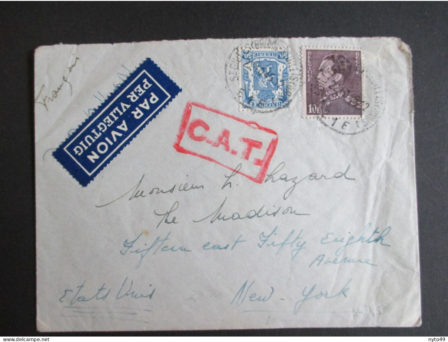 Poortman - Luchtpostbrief Naar New York - Stempel "O.A.T." - 1936-51 Poortman