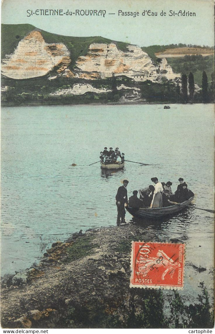 76 - SAINT ETIENNE DU ROUVRAY - Bac Au Passage D'eau De St Adrien Animée (couleur) 1911 - Saint Etienne Du Rouvray