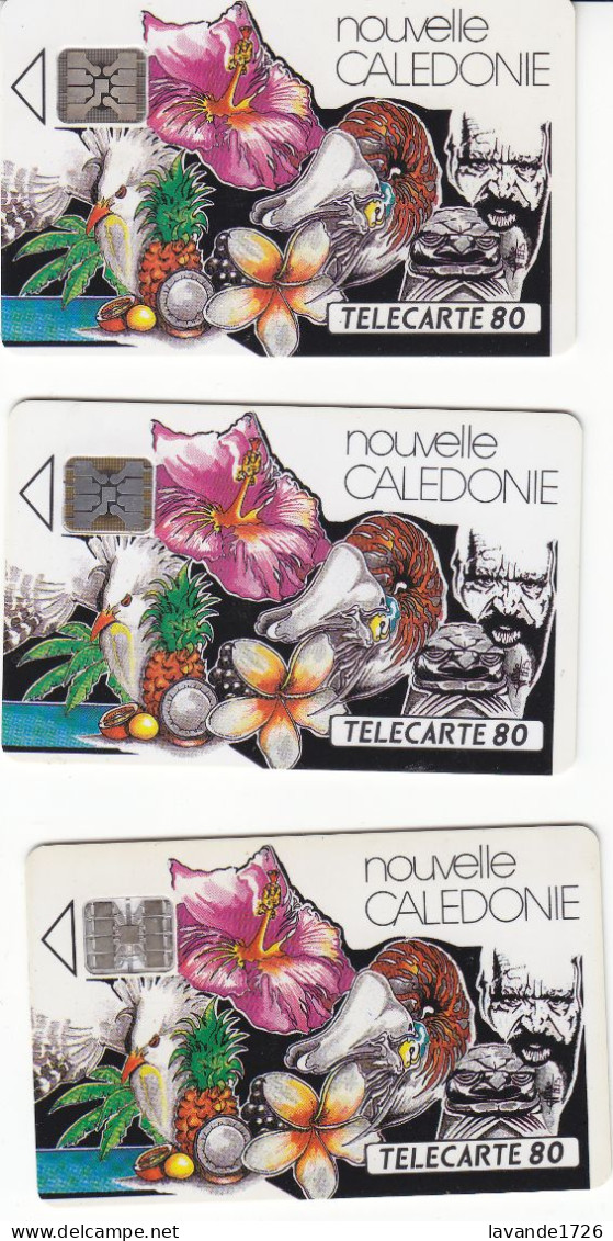 Lot De 3 Télécartes 80 Unités Chacune Date 11.1992 45000 Ex Puce SC4 SC5 SC7 Trés Bon état - New Caledonia