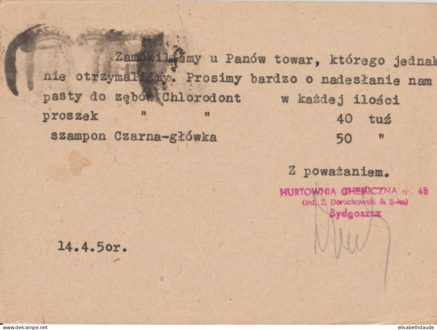 POLOGNE - 1950 - CP ENTIER SURCHARGEE De BYDGOSZCZ => LODZ - Interi Postali